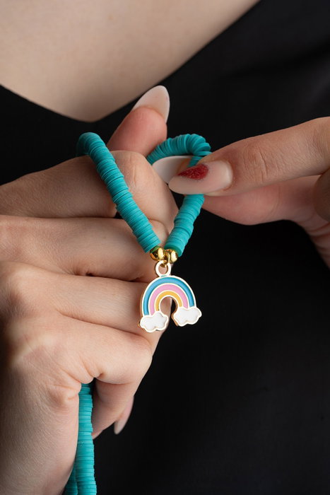 Heliophilia Silver Collar KL-0865 Multicolor con Colgantes Arco Iris y Piedra